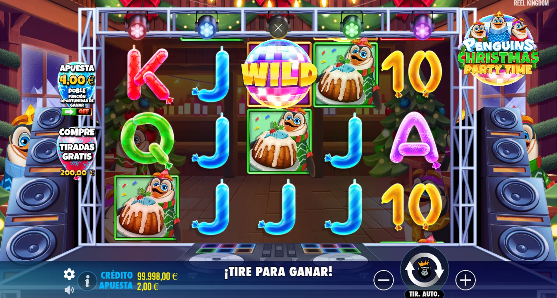 Así se ve el juego base en la slot Penguins Christmas Party Time