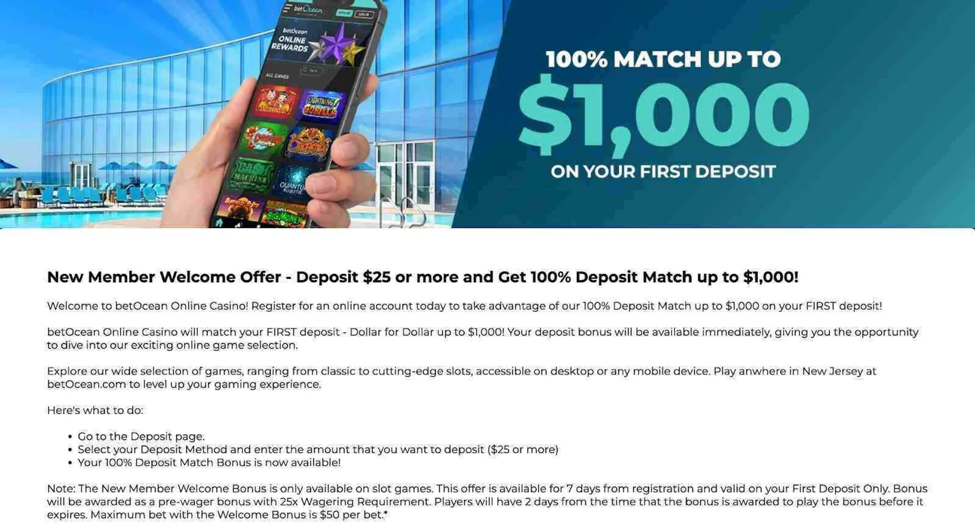 Welcome bonus at betOcean casino