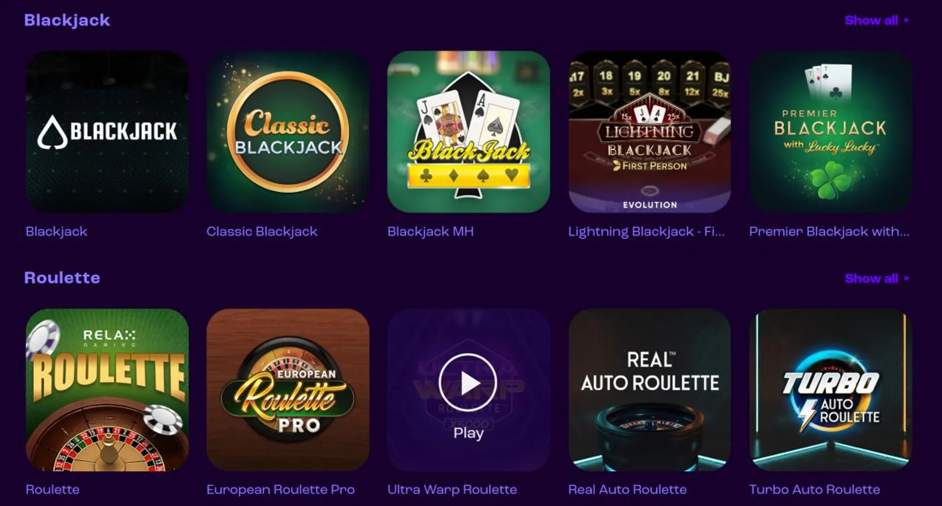 Wheelz Casino Table Games