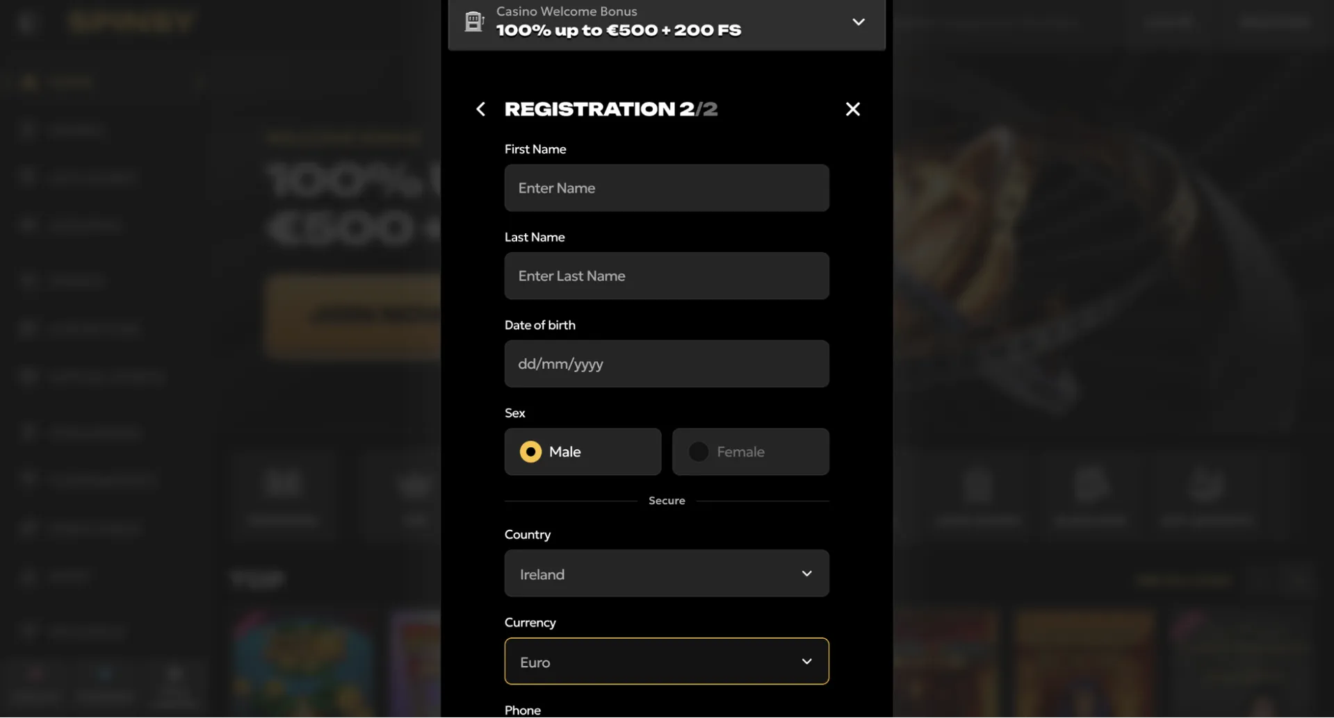 Registration Spinsy Casino