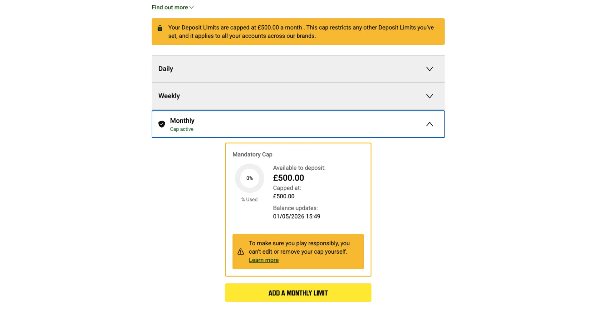 Unibet Casino deposit limits