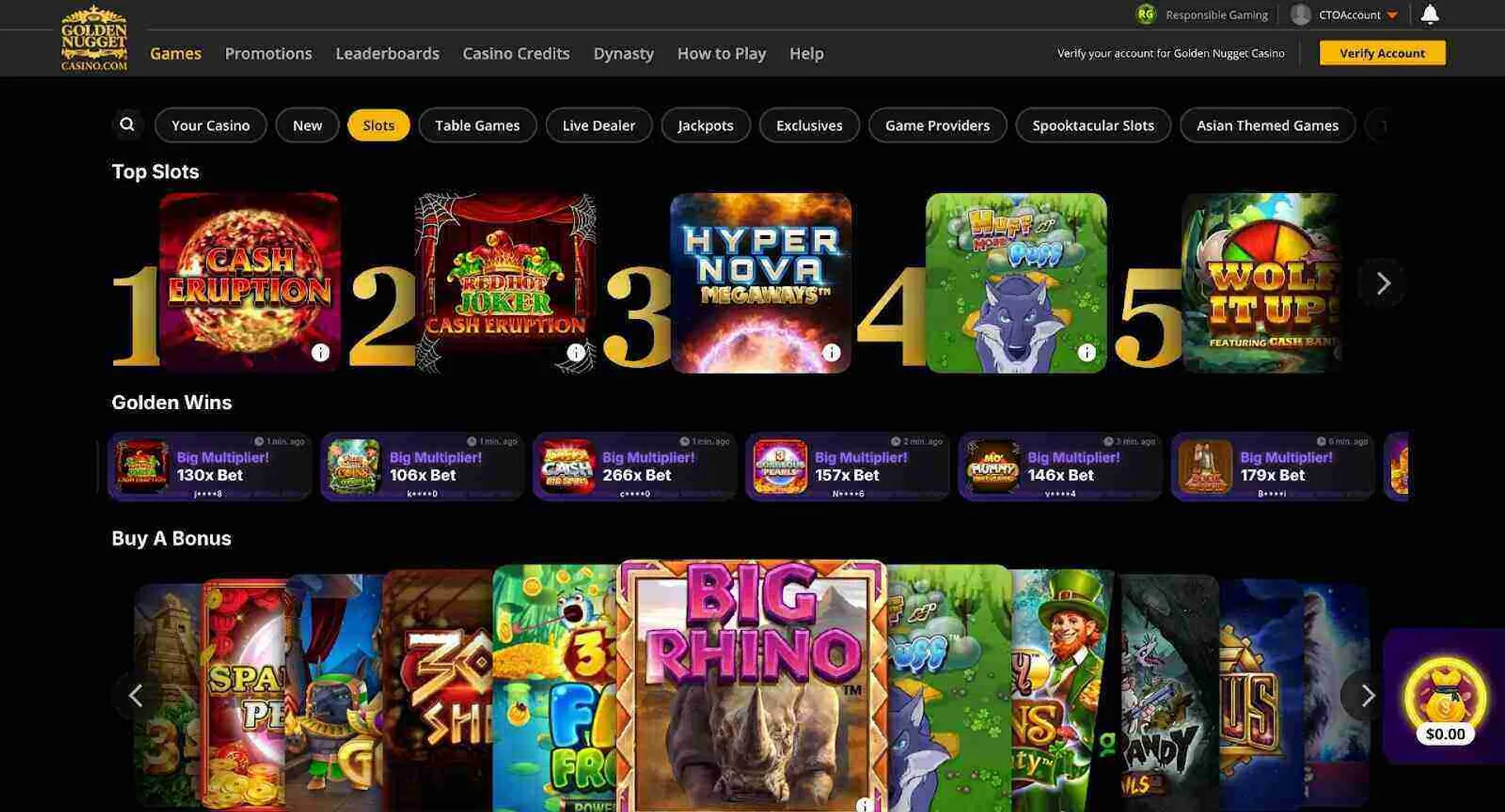 Online slots at Golden Nugget