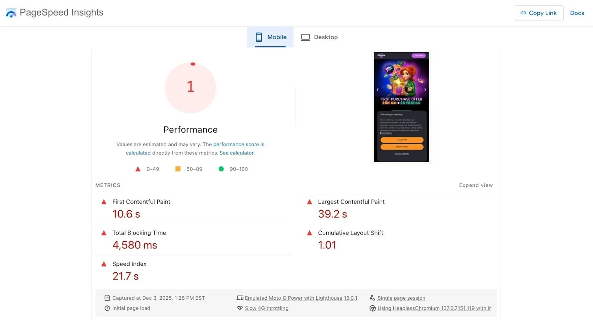 The Win Zone user experience and site performance