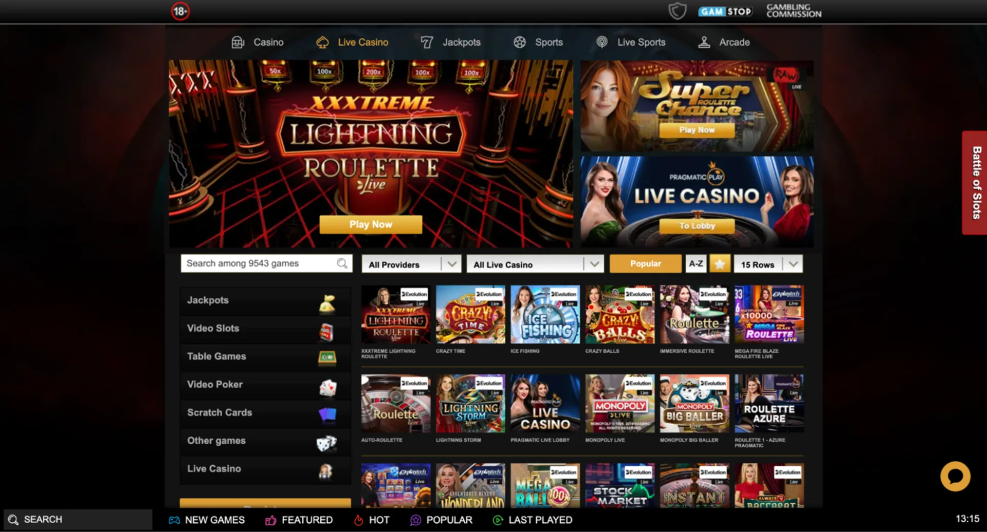 Live casino at Videoslots