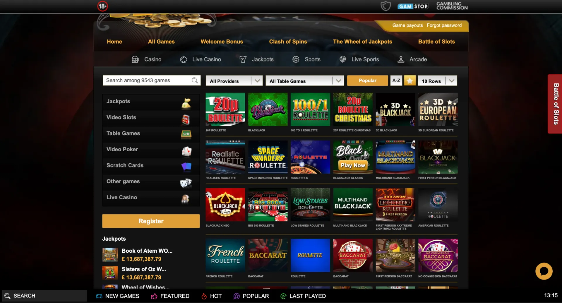 Table games at Videoslots