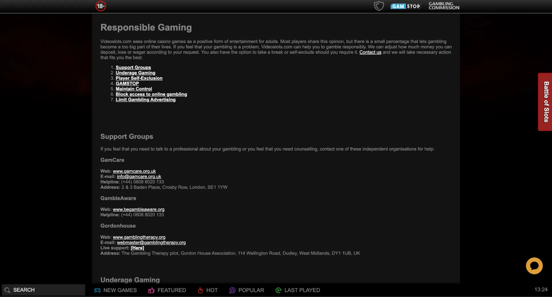 Responsible gambling at Videoslots