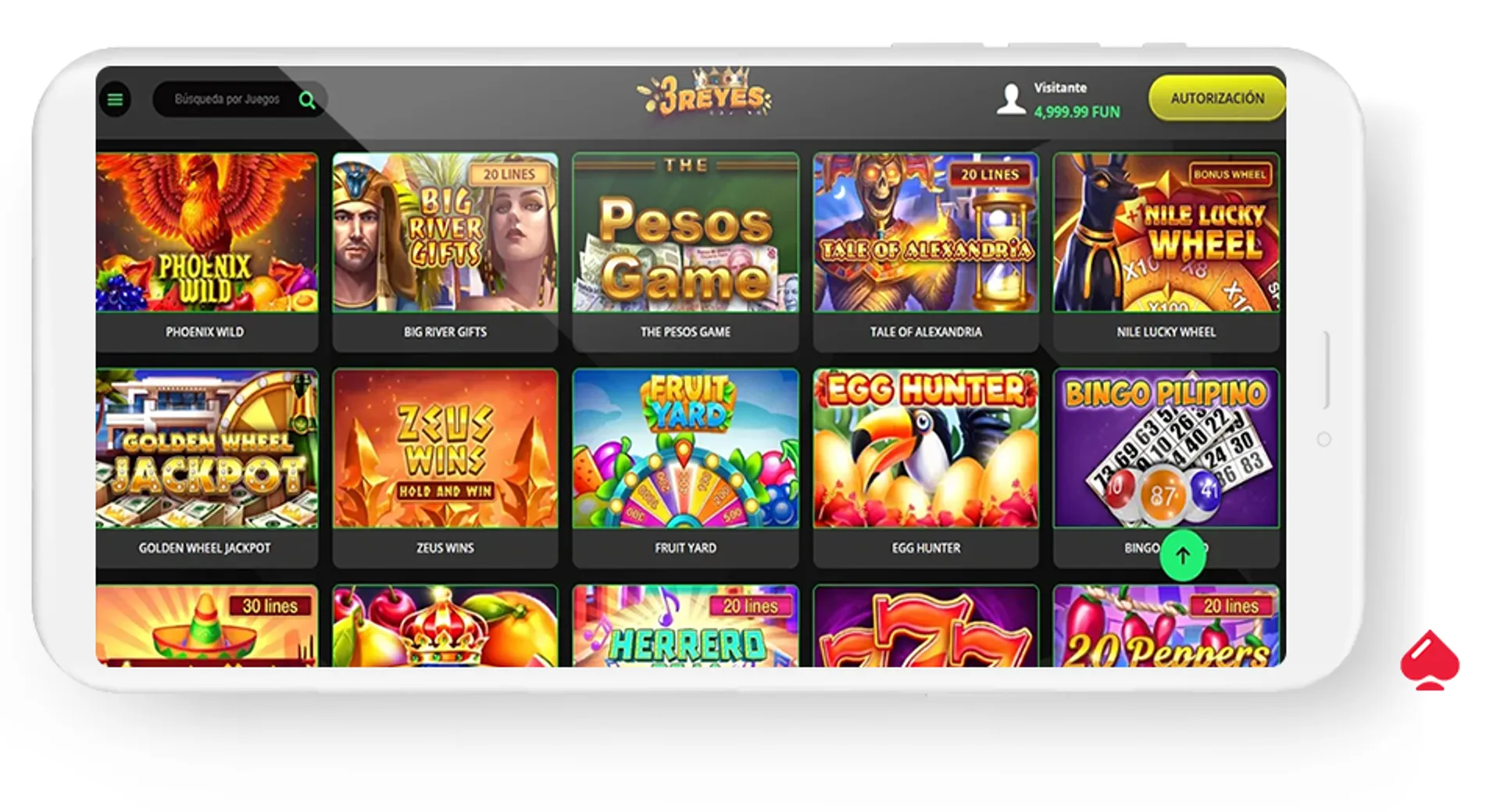 Este es el catálogo de juegos de casino en 3 Reyes