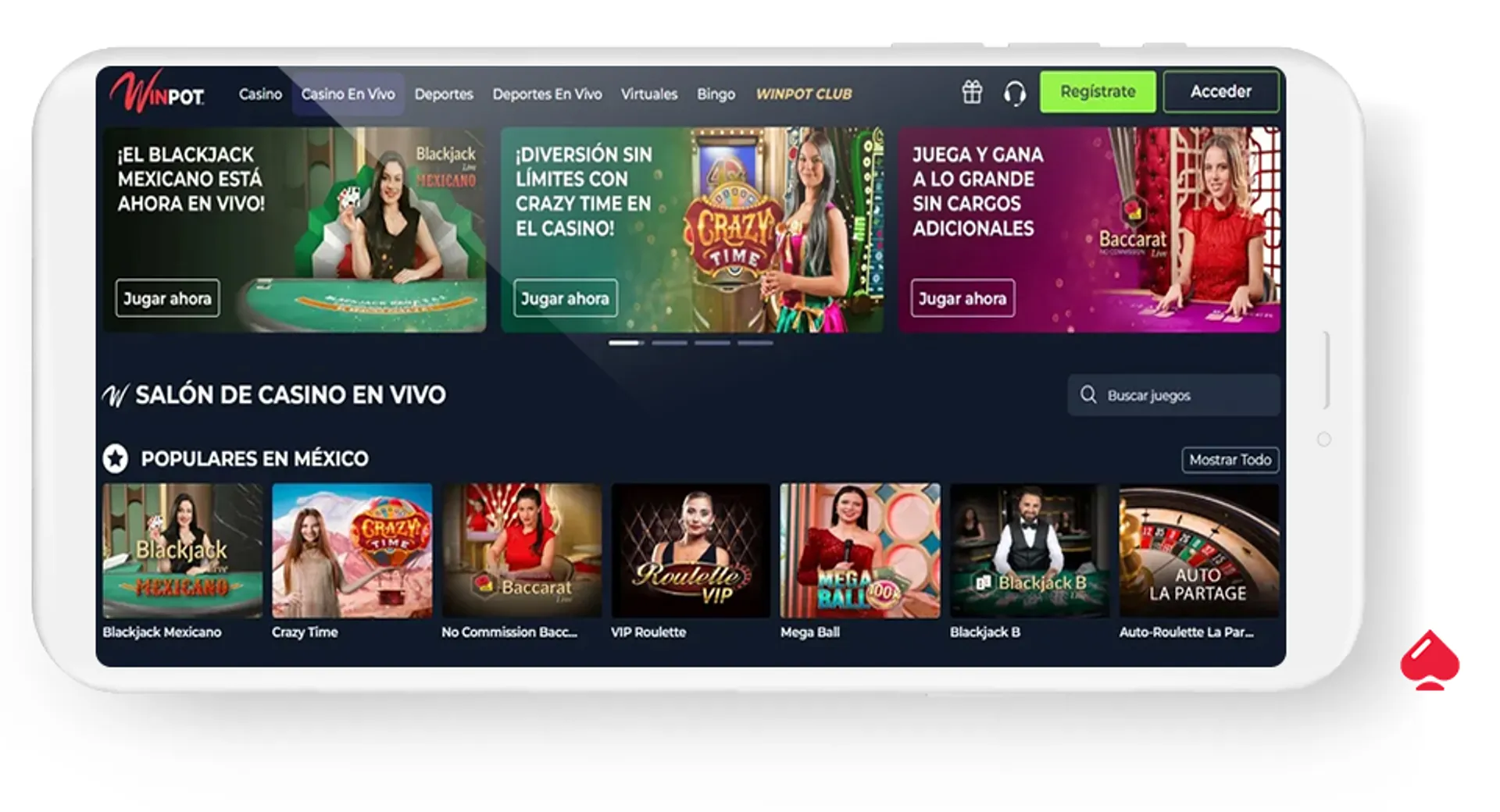 Es posible jugar en vivo en el casino online Winpot