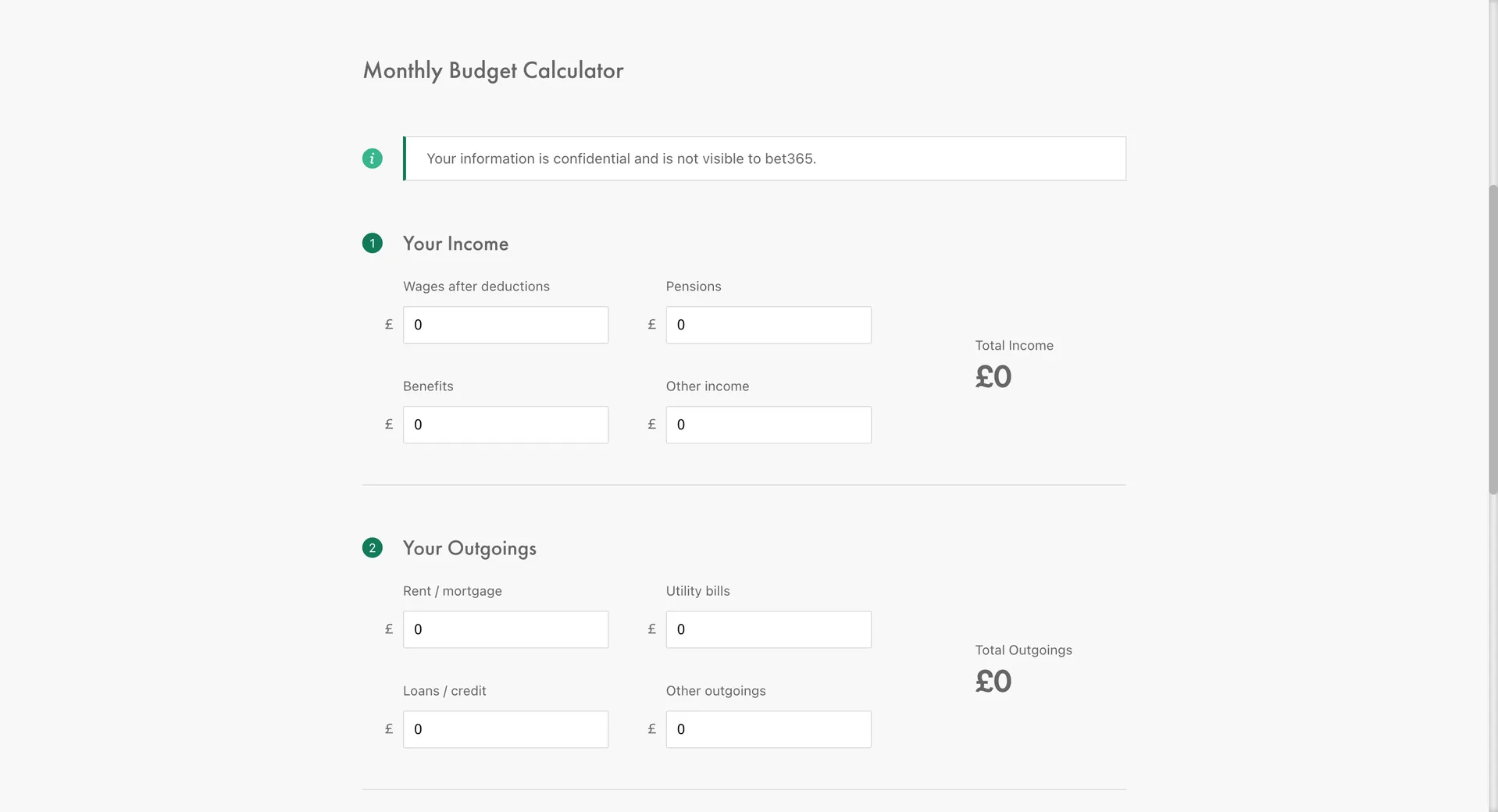 bet365 budget calculator