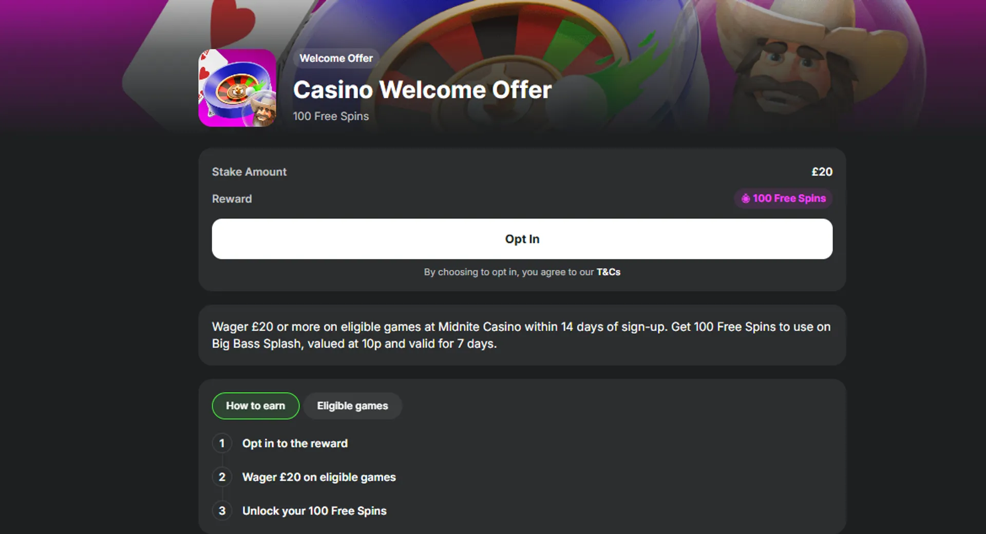 screenshot showing midnite promo code terms and conditions