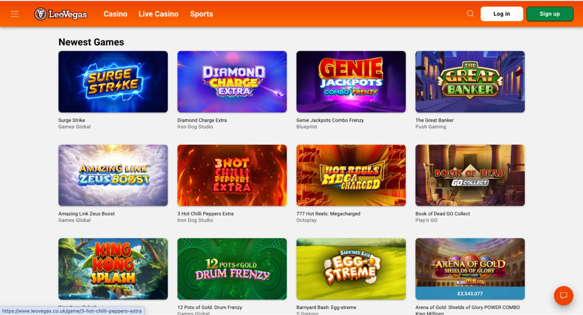 Slot lobby at LeoVegas