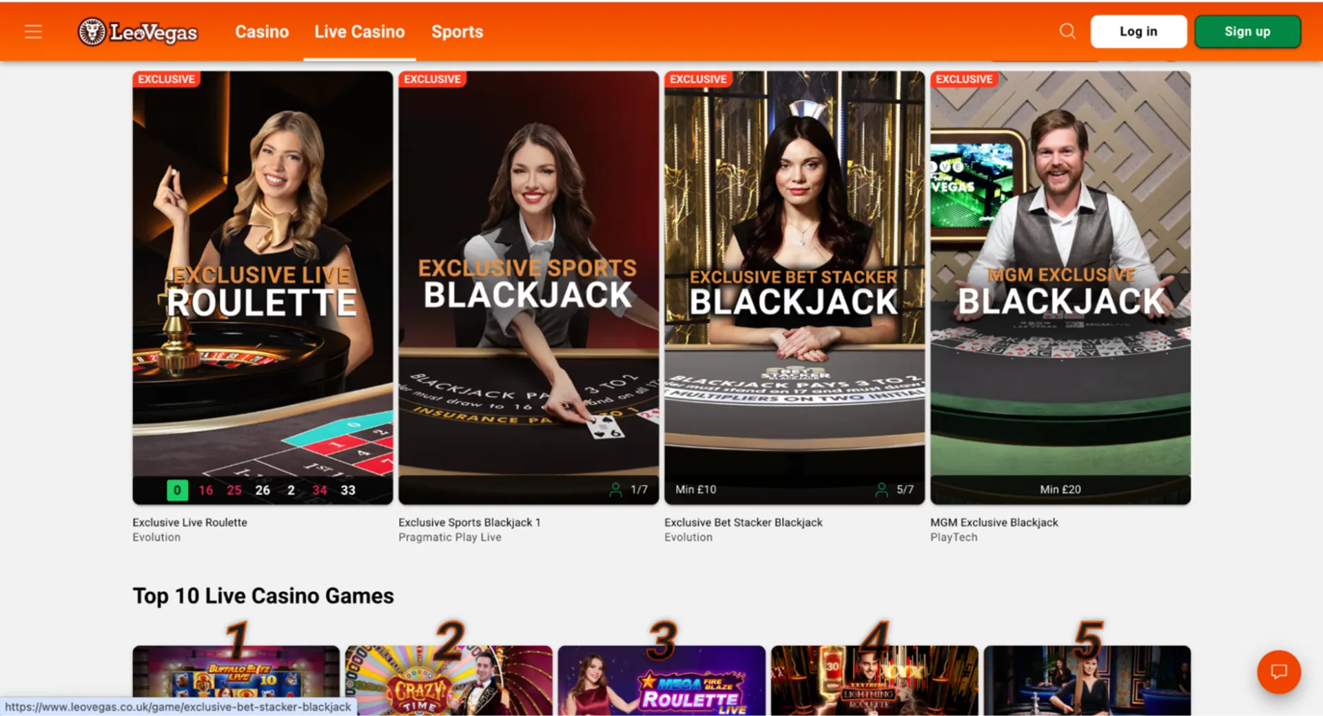 LeoVegas live casino games