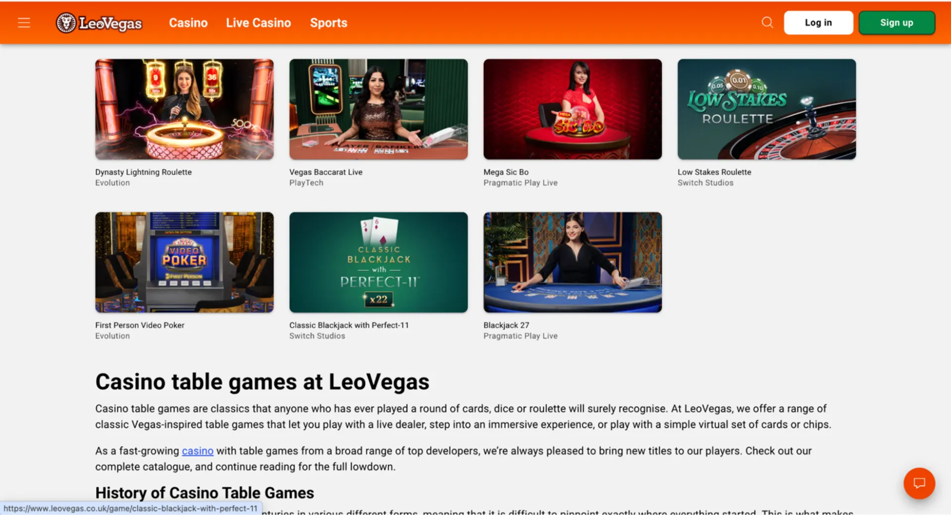 LeoVegas table games