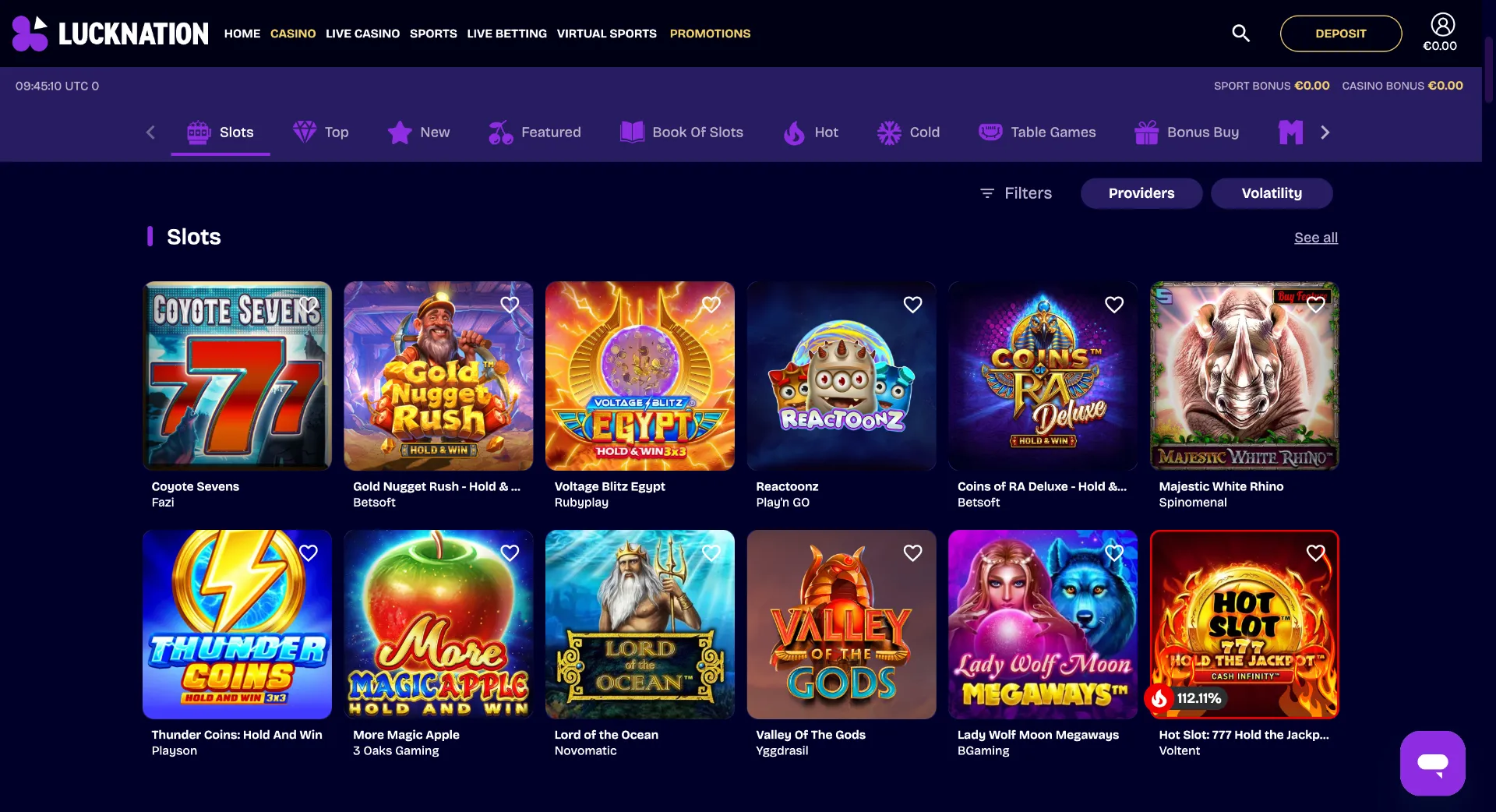 Slot options at LuckNation