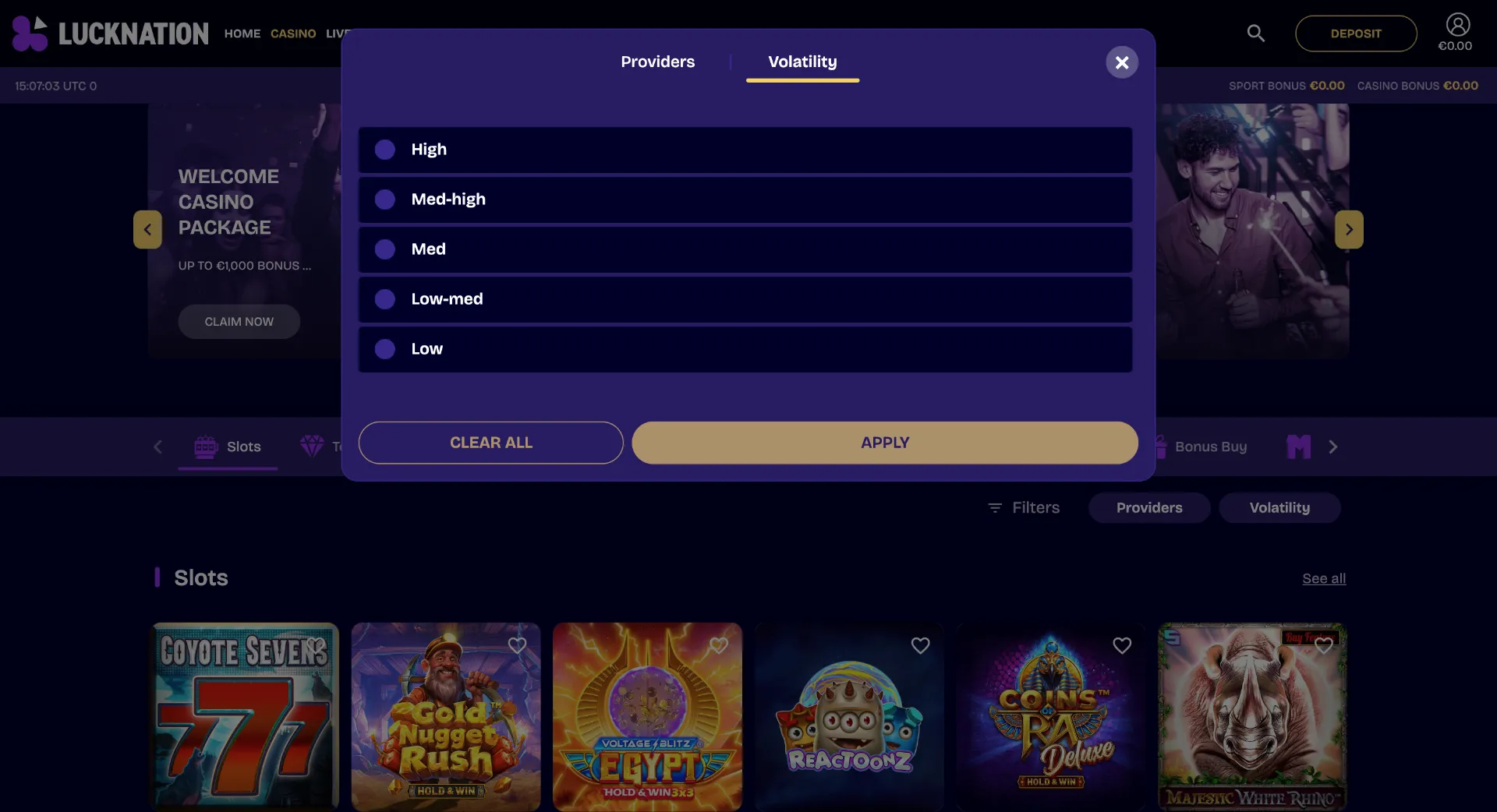 Providers at LuckNation casino