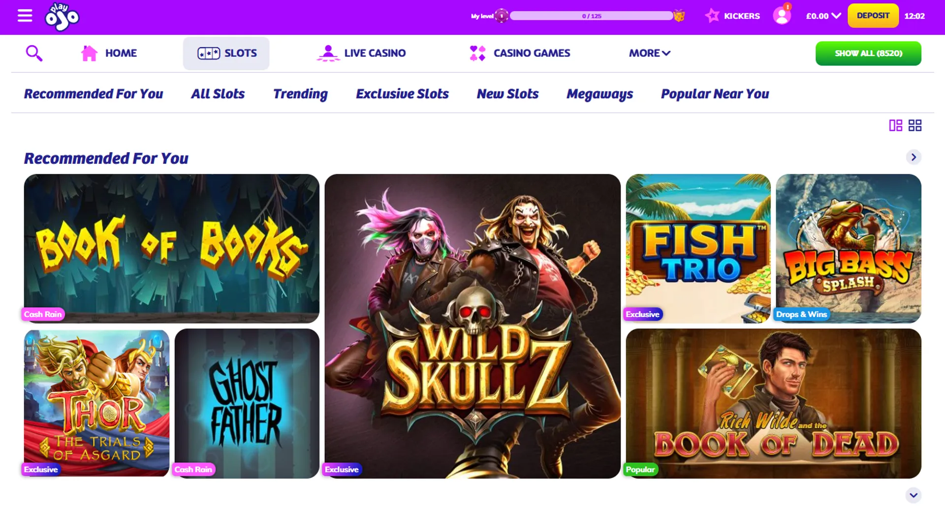 PlayOJO online slot selection