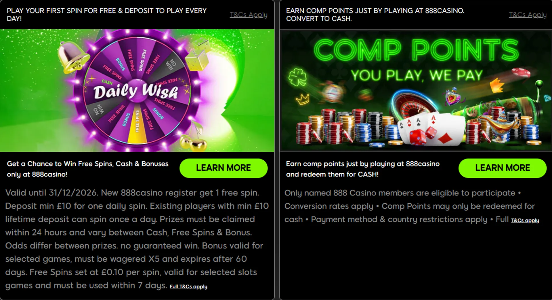 Image showing bonuses on 888casino