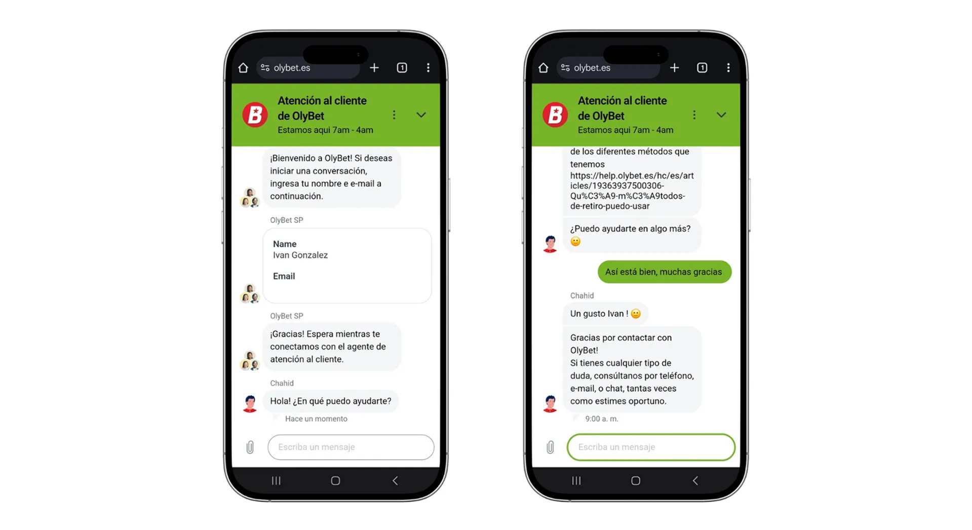 Olybet tiene un rápido servicio de chat en vivo