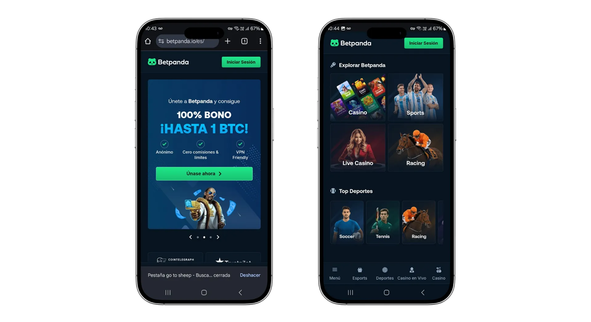 Así luce la versión móvil de Betpanda