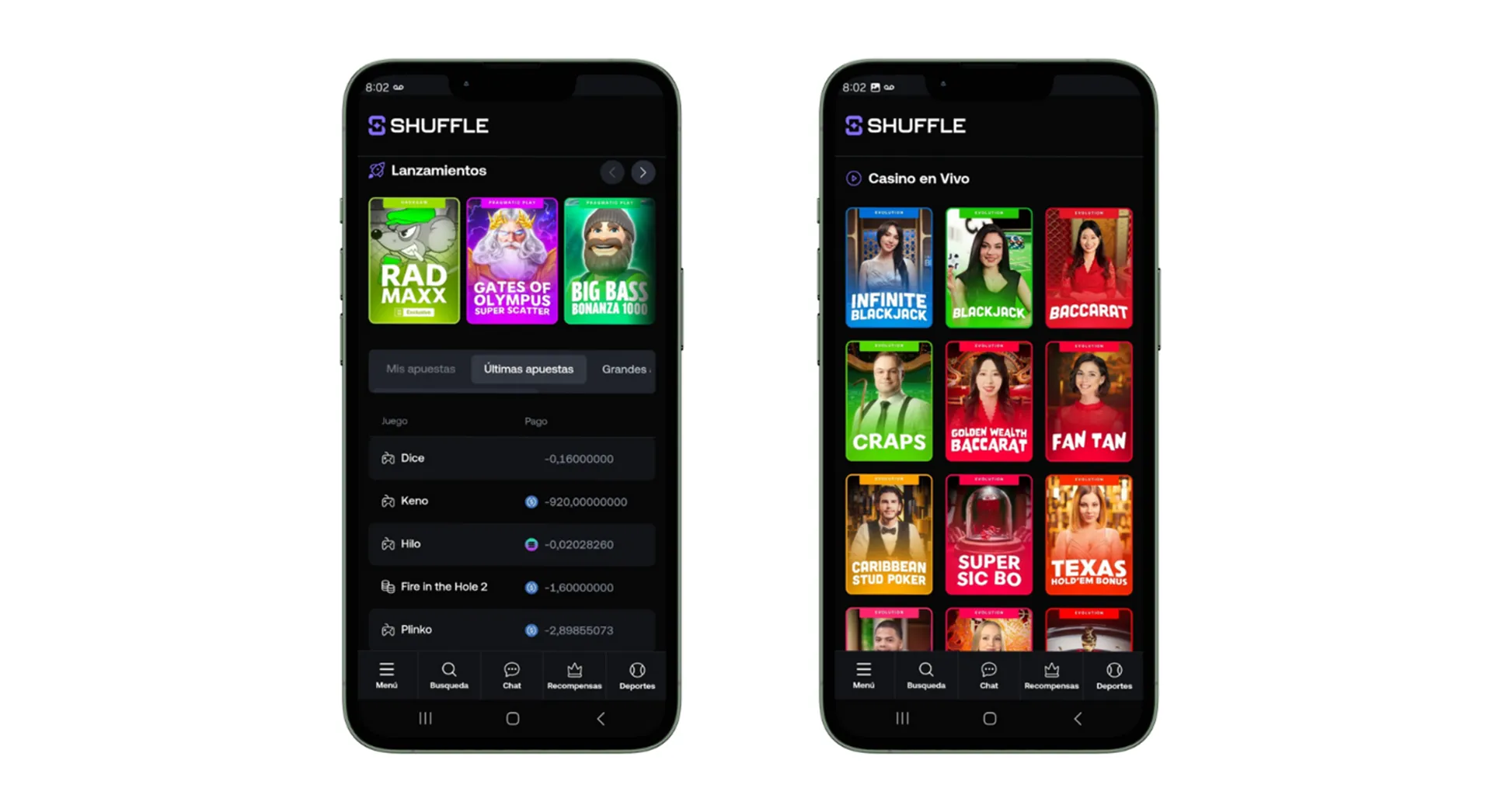 Así luce el casino online Shuffle desde un móvil