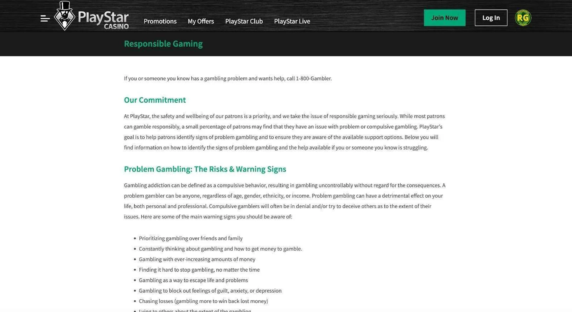 Responsible gaming at PlayStar casino