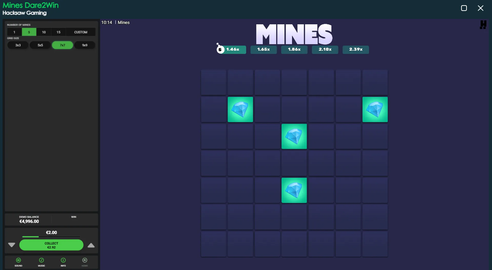 Juego rápido Mines Dare2Win de Hacksaw