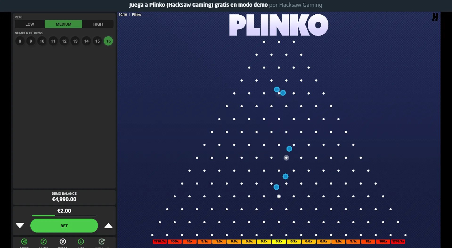 Juego rápido Plinko Dare2Win de Hacksaw