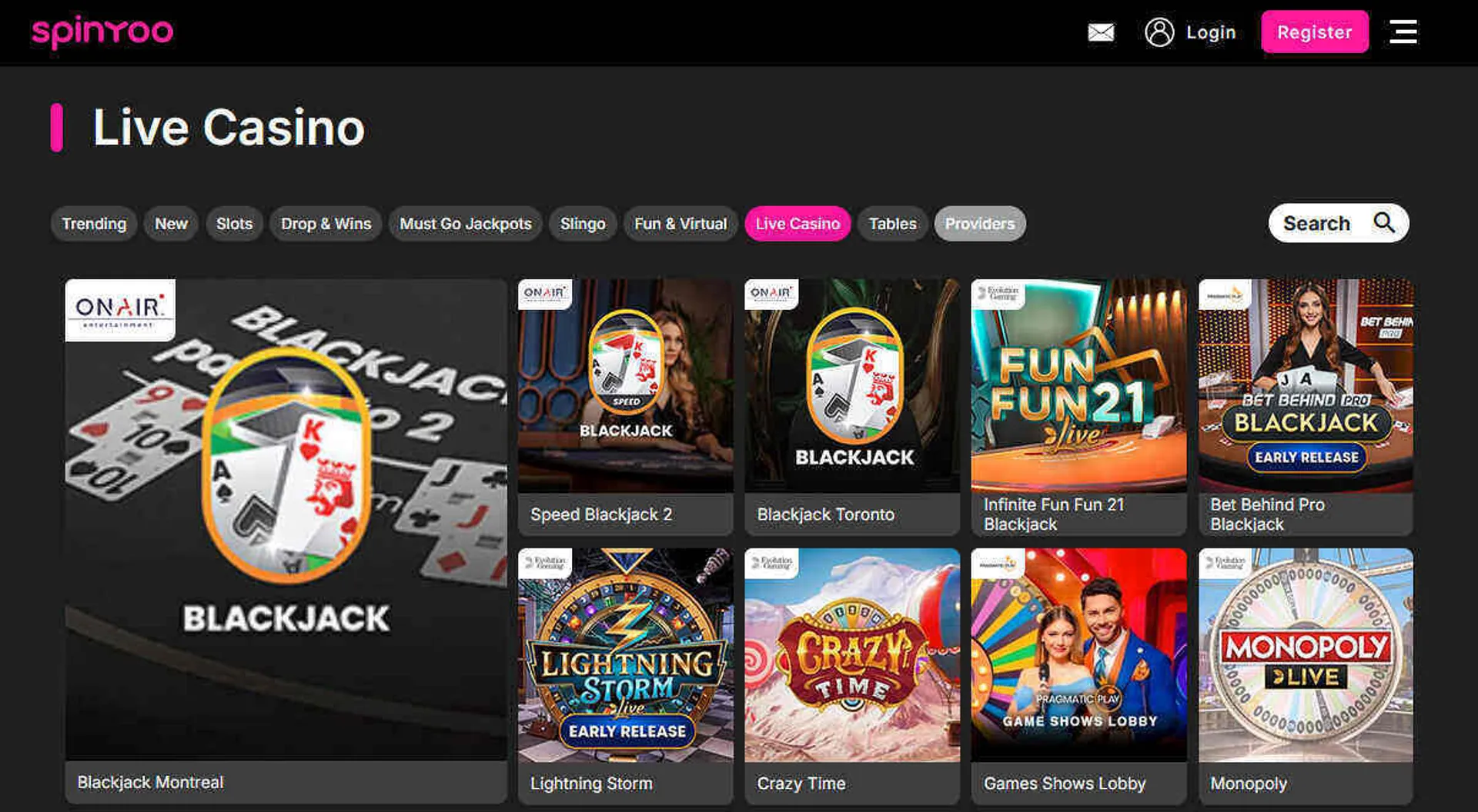 How was spinYoo live casino?