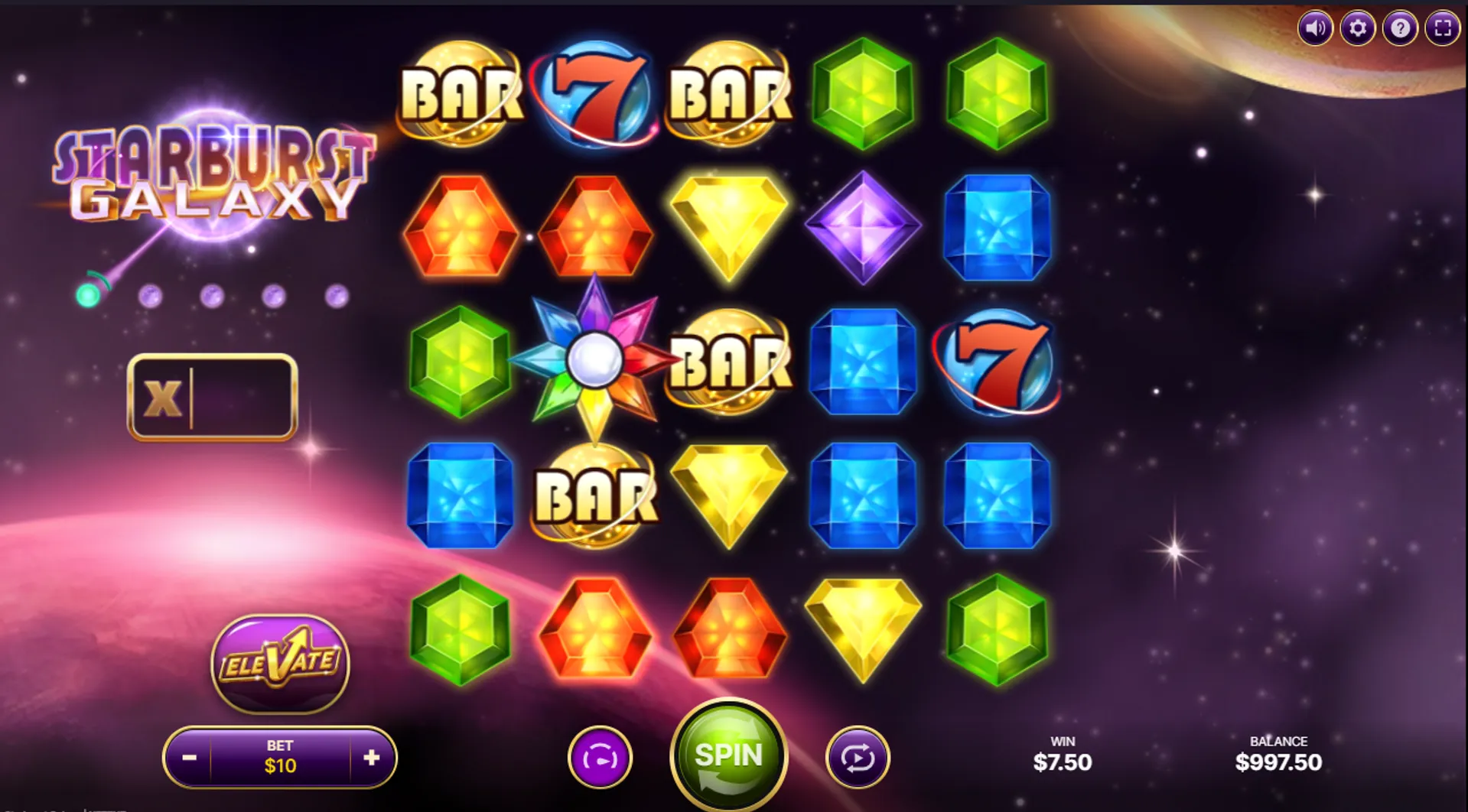 Así se ve el juego base en la tragamonedas Starburst Galaxy