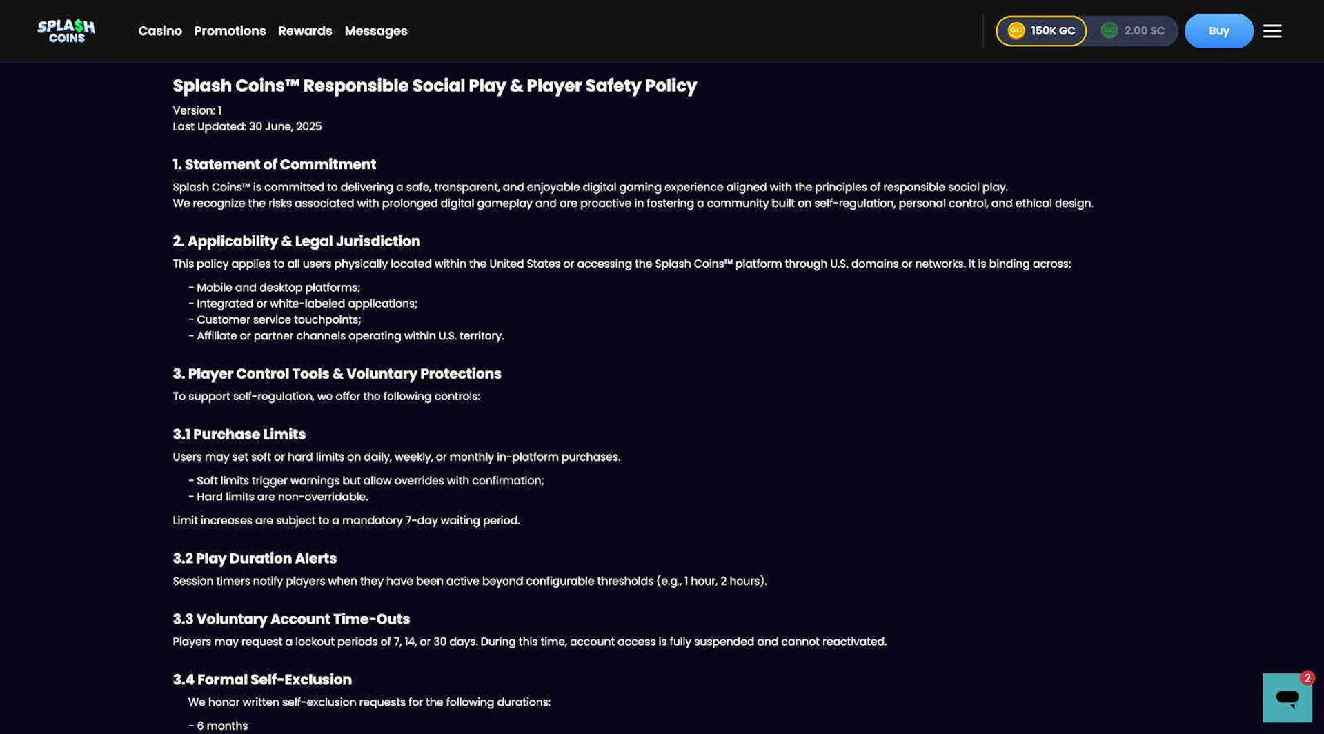 Responsible gambling tools at Splash Coins