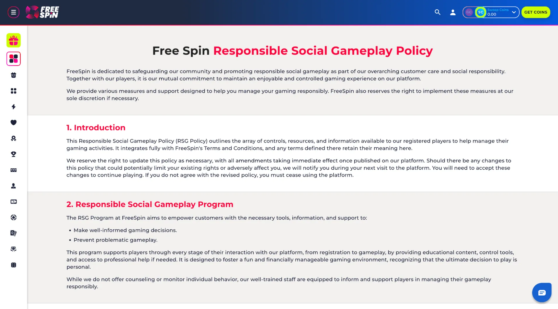 Responsible gambling tools at FreeSpin