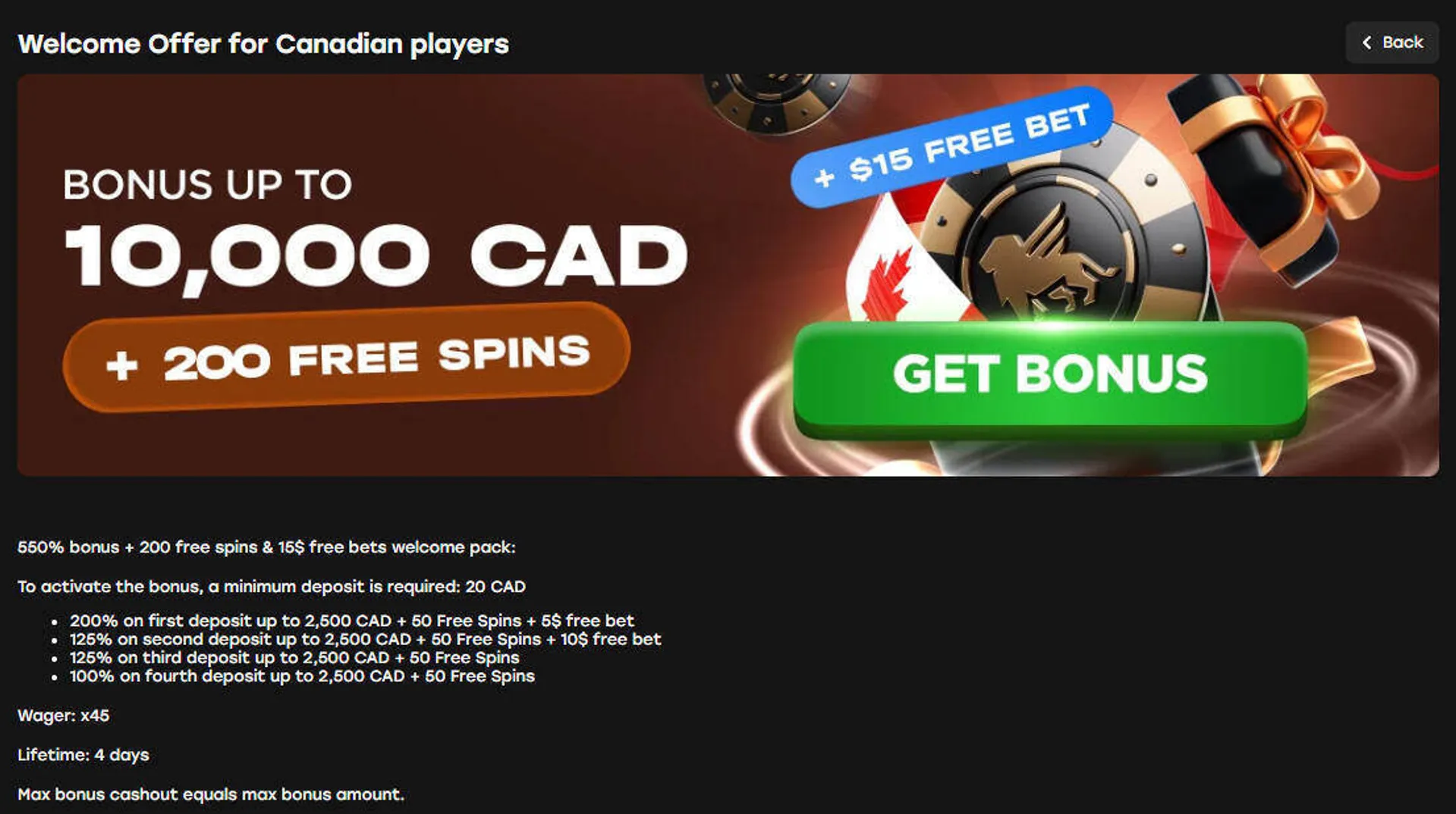 Fairspin casino welcome bonus for Canada players