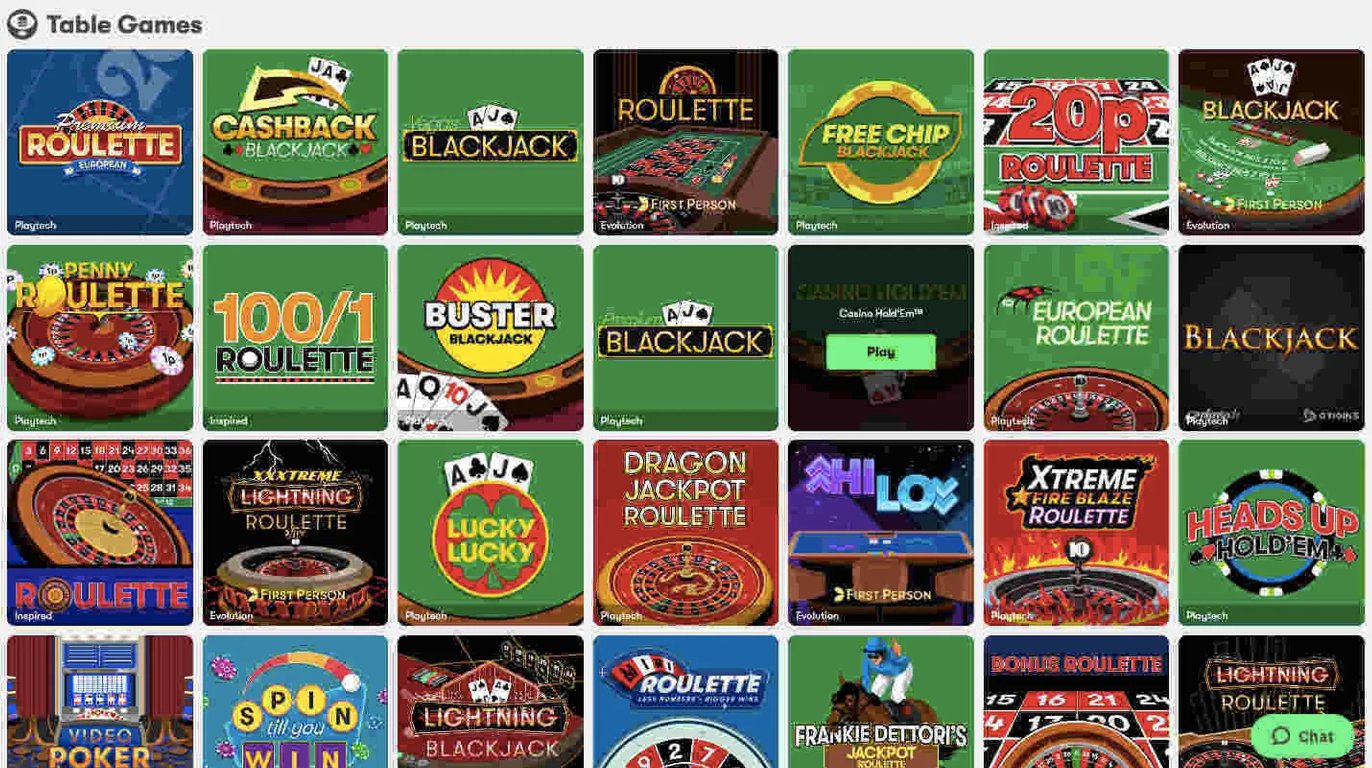 10bet Casino table games
