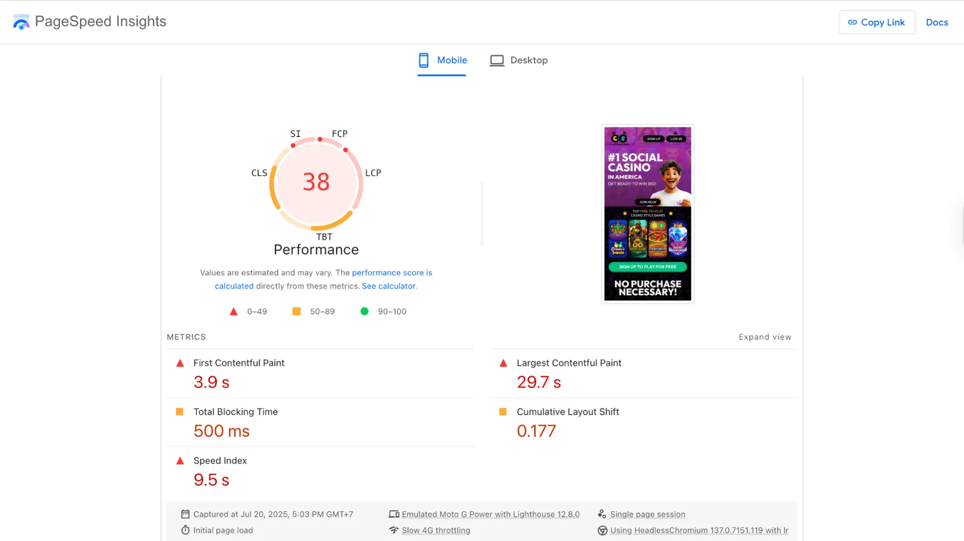 Crown Coins Casino Page Speed