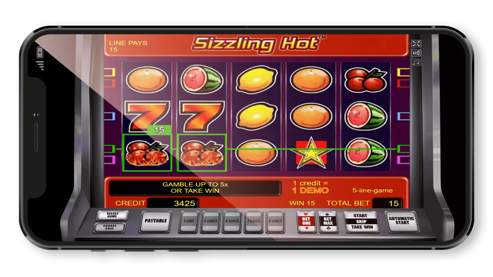 Sizzling hot bonus screen