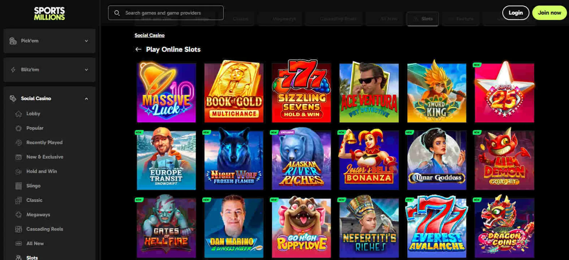 Playing slots at SportsMillions
