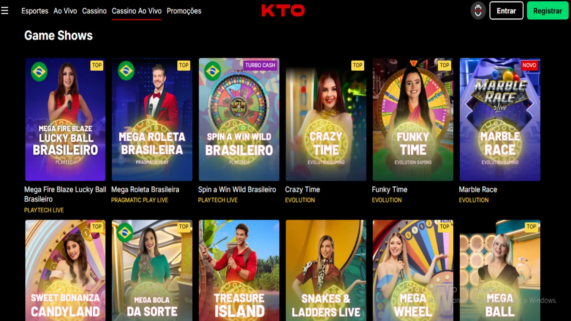 kto em tela de game show