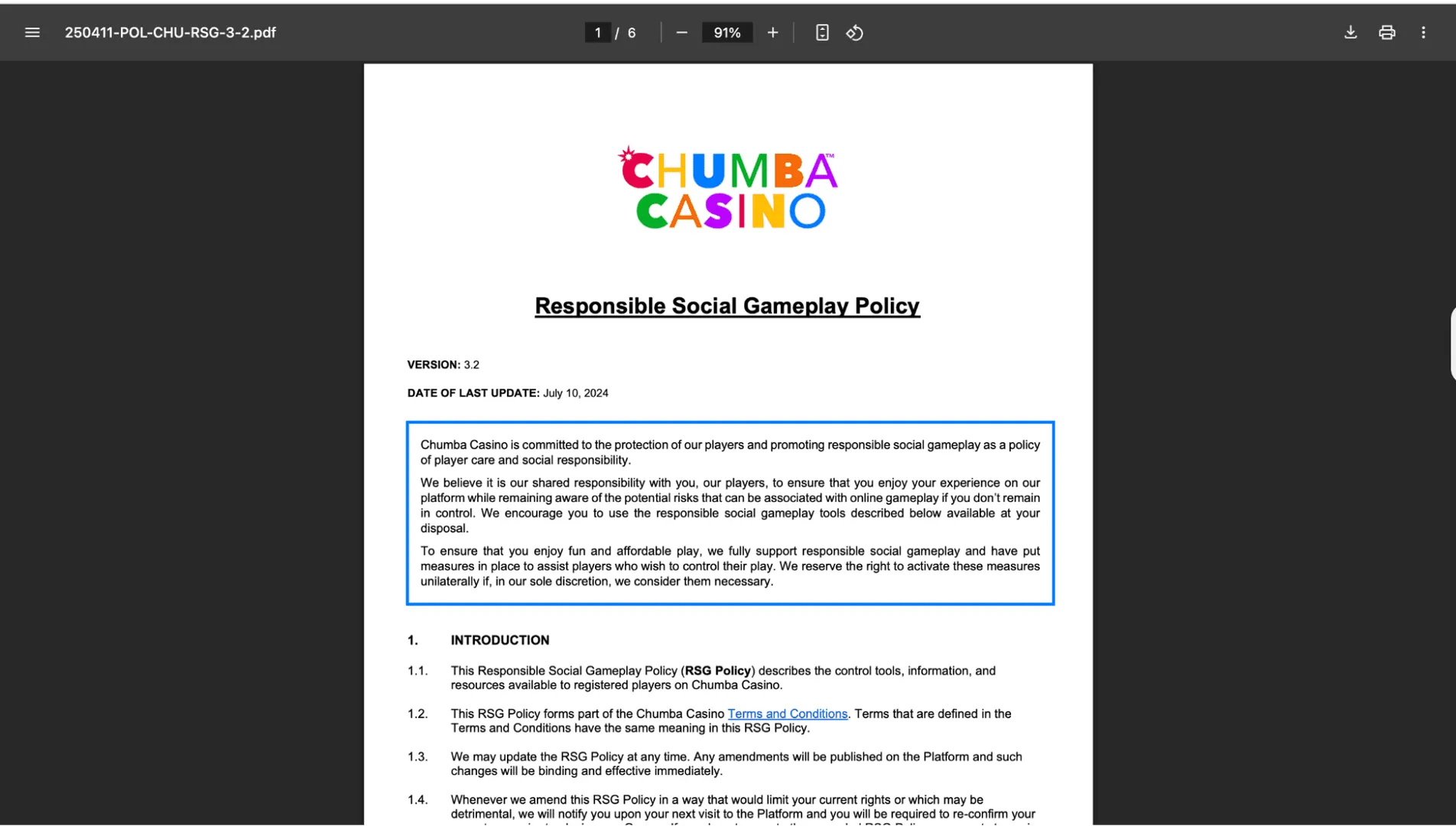 chumba casino gameplay policy