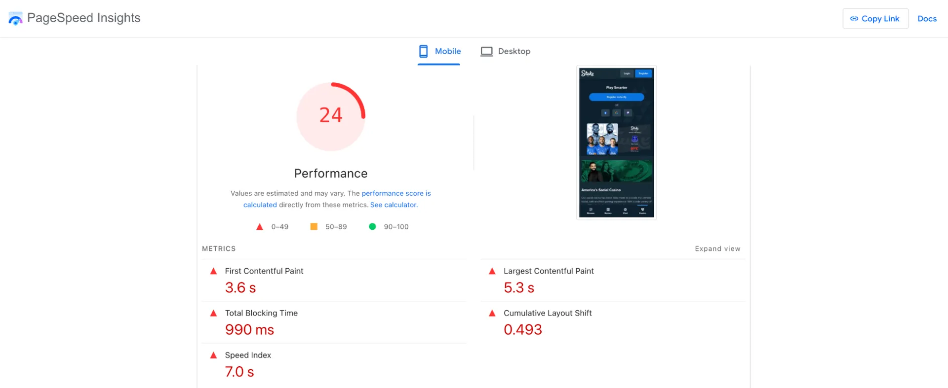 Stake Mobile Performance