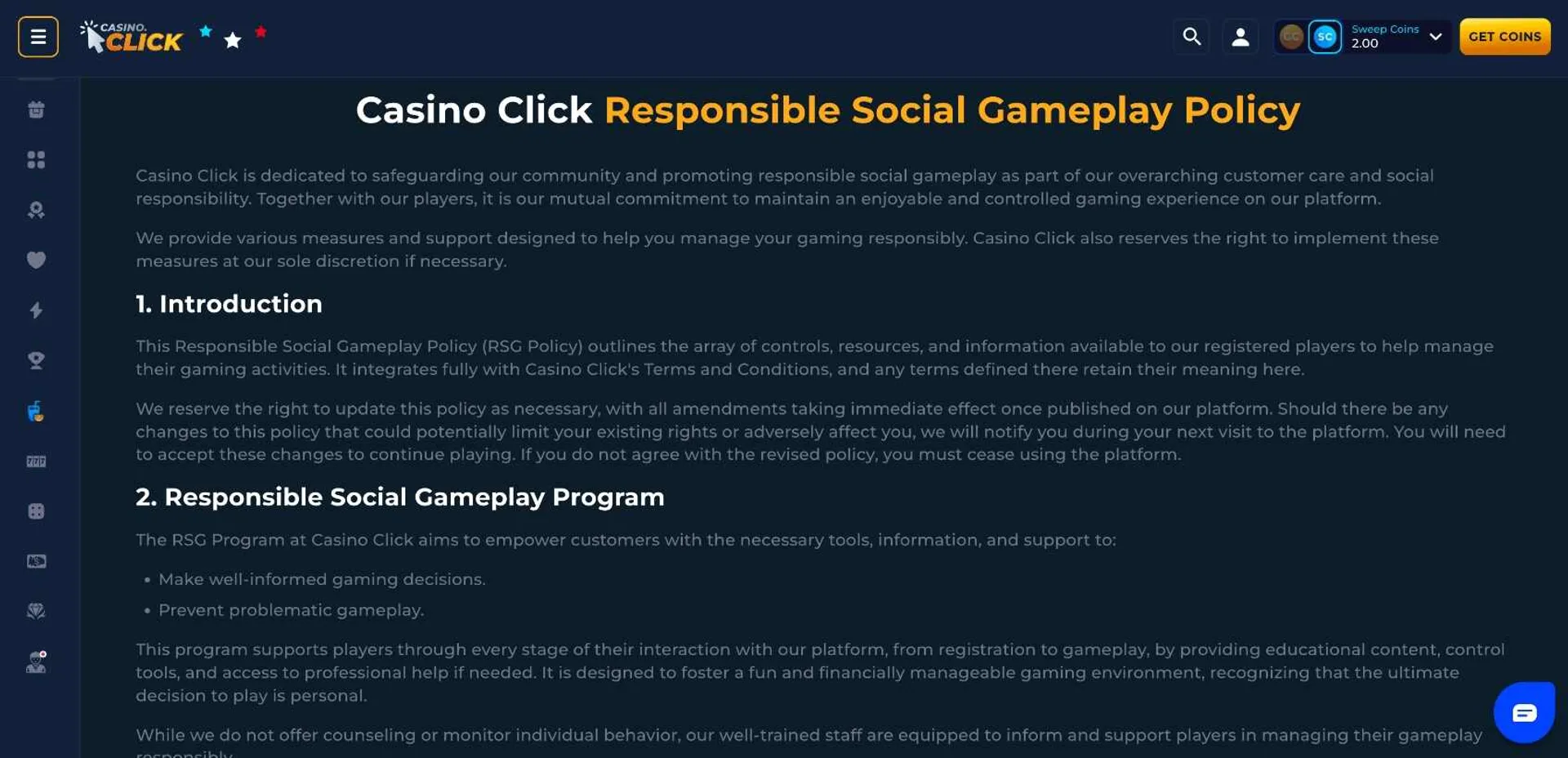 Click Casino Responsible Gaming