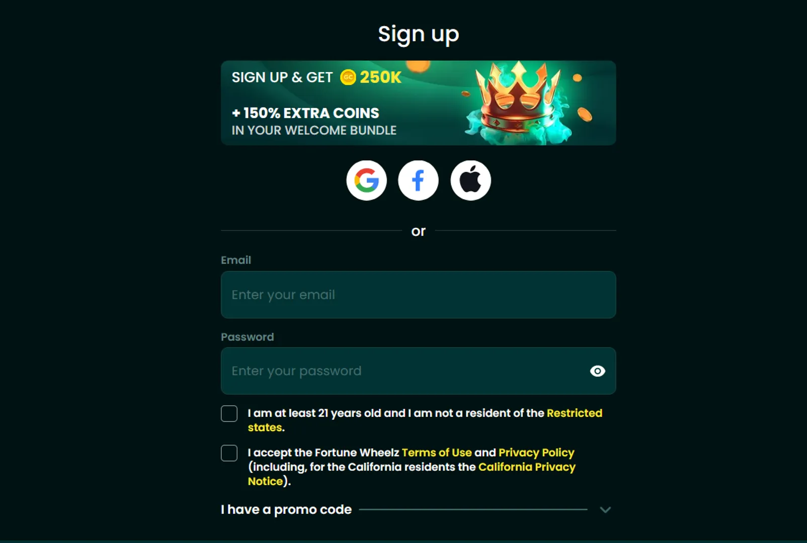 Fortune Wheelz Sign Up