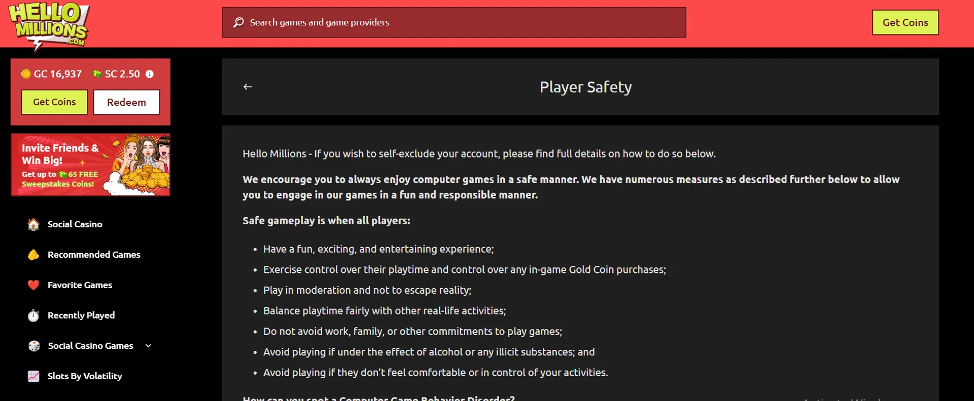 Hello Millions Player Safety