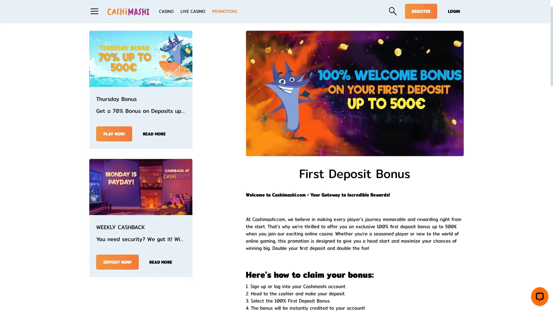 CashiMashi casino promo code steps