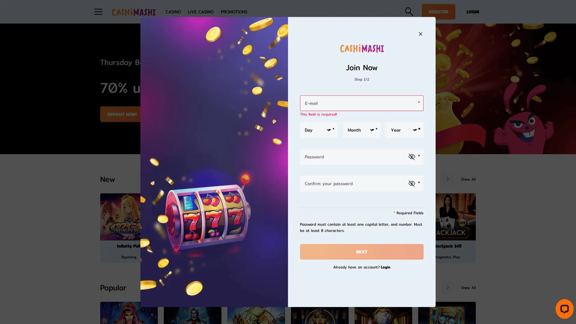 CashiMashi casino Log in