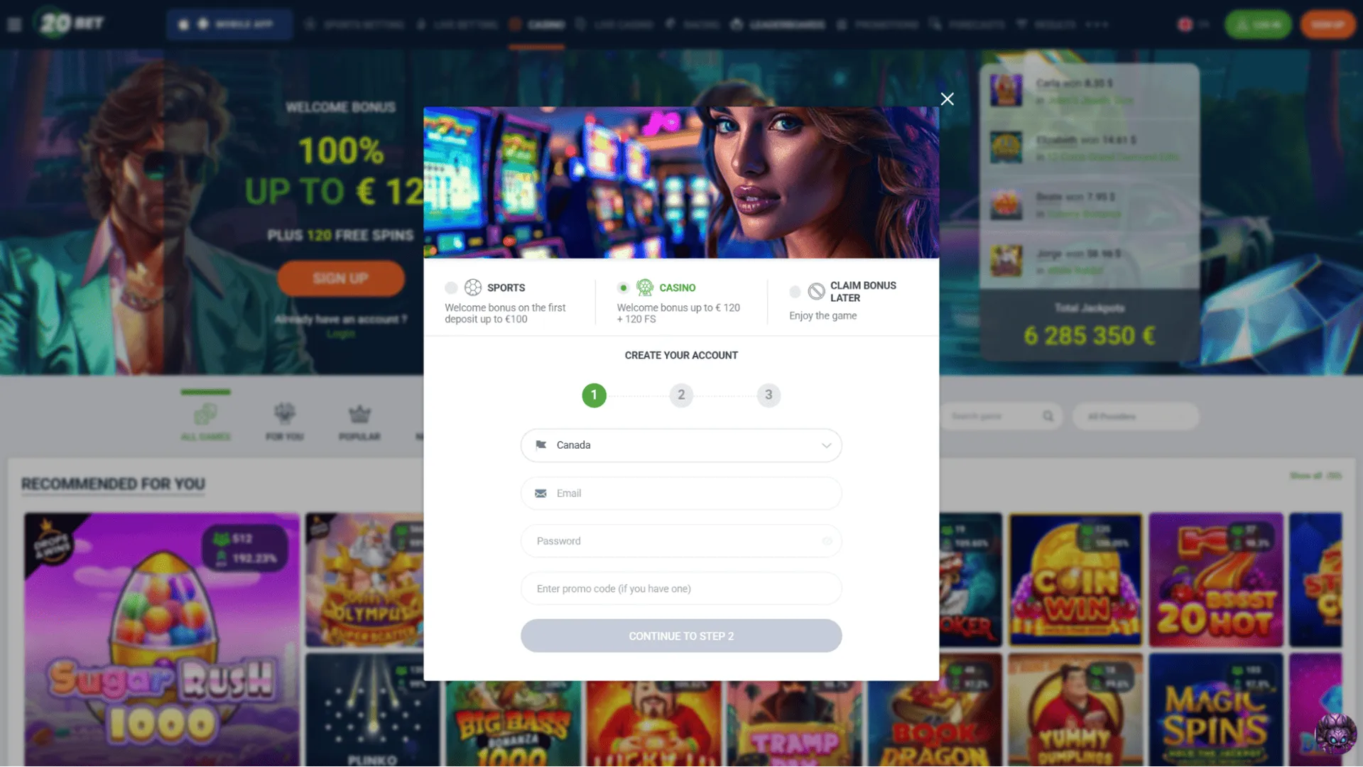 20bet casino create account