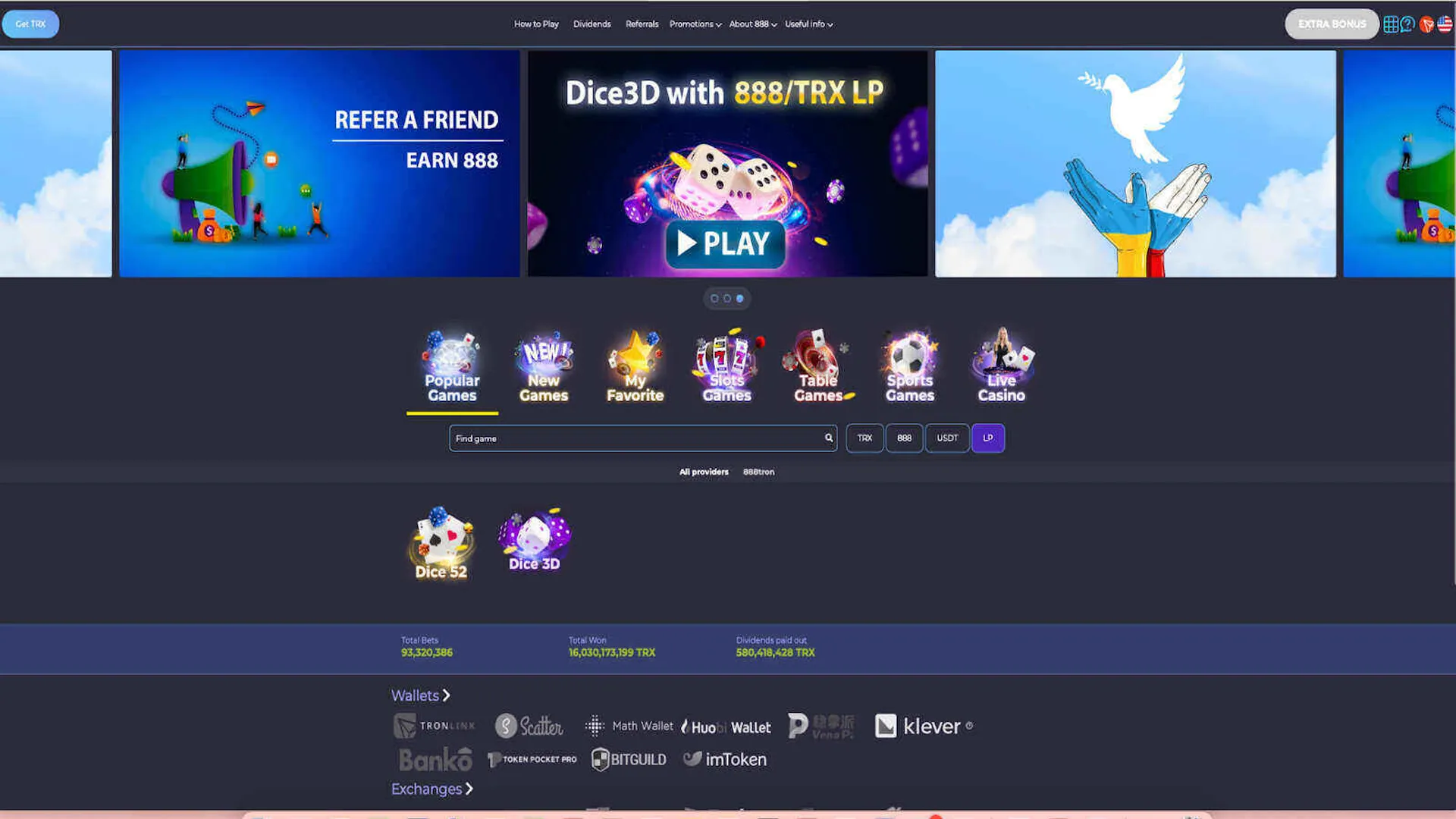 Games at 888Tron casino