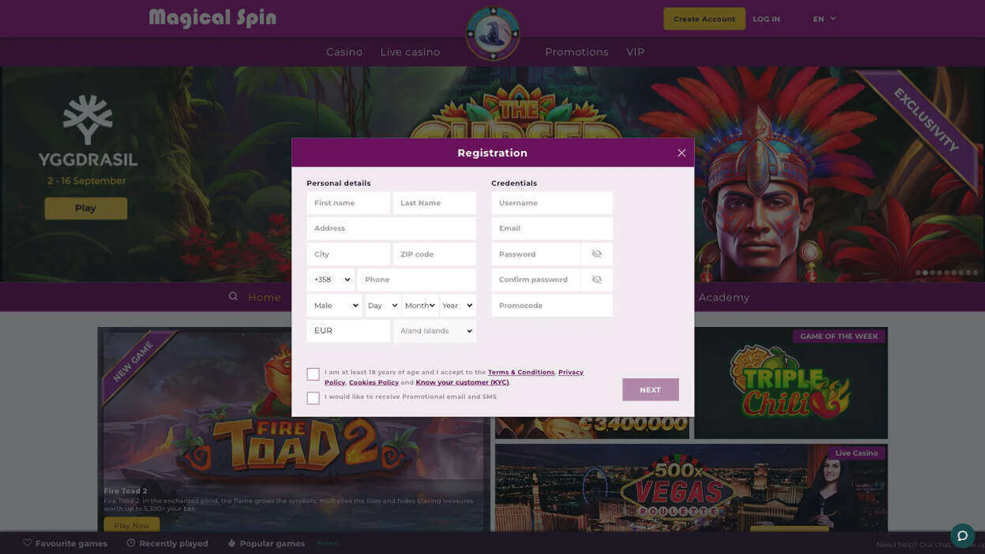 Click create account on the home page