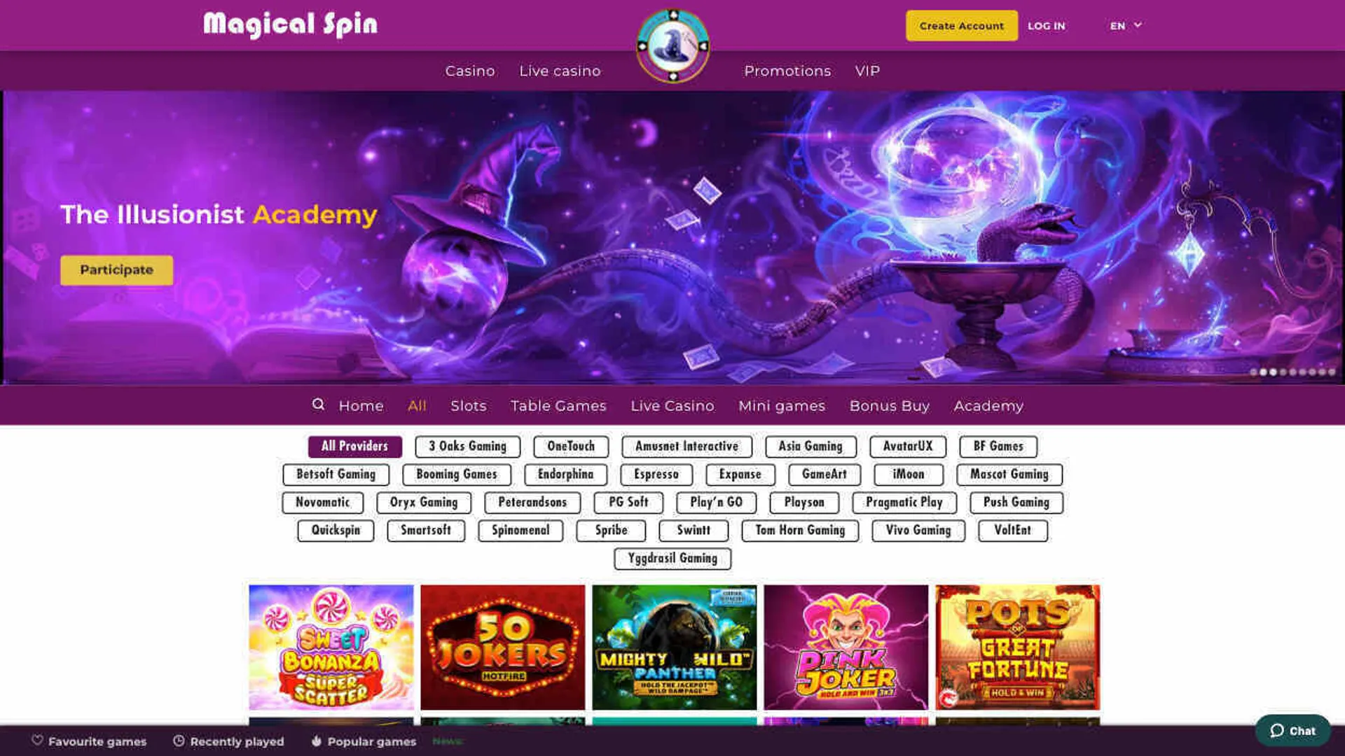 Games at Magical Spin casino