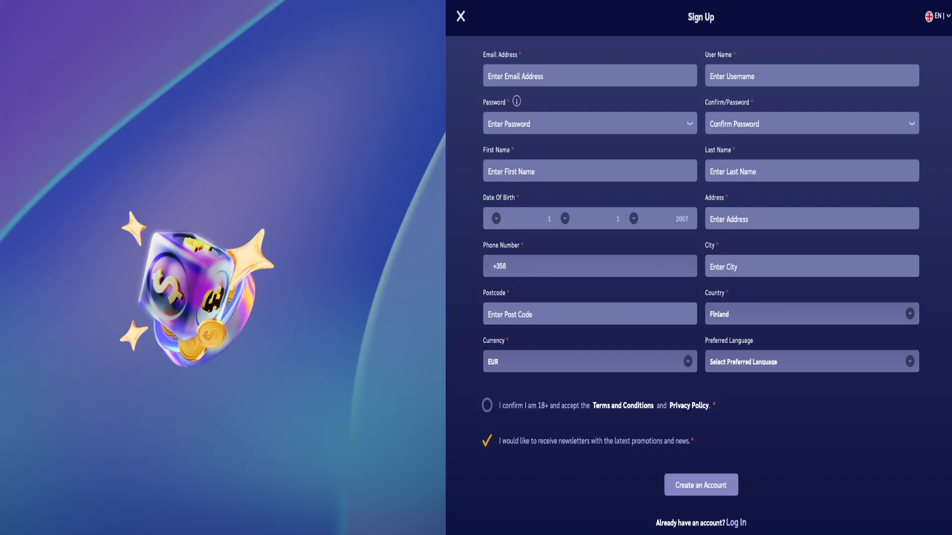 ShinyWilds sign up process