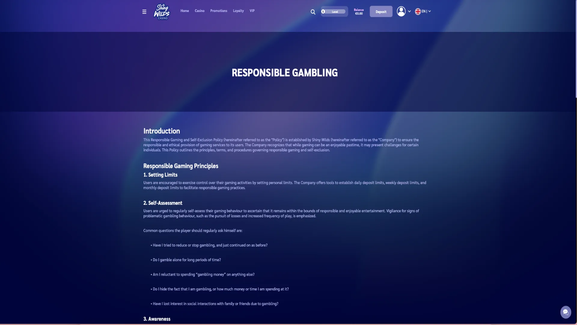 Responsible Gambling at ShinyWilds